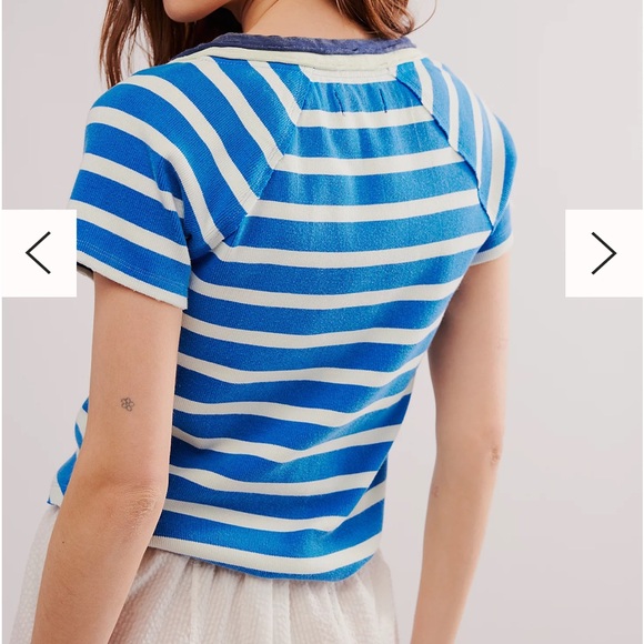 Free People Blue and White Striped Short Sleeve Tee - Picture 3 of 8